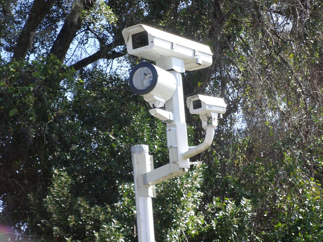 Traffic surveillance camera overlooking a roadway